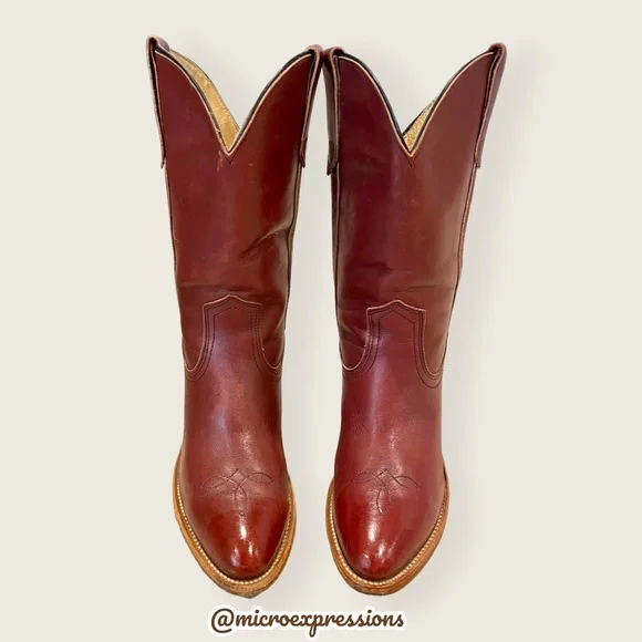 1990’s Frye Vintage Leather Pull On Red Cognac Heeled Cowboy Western Cute Bootie - Picture 6 of 13